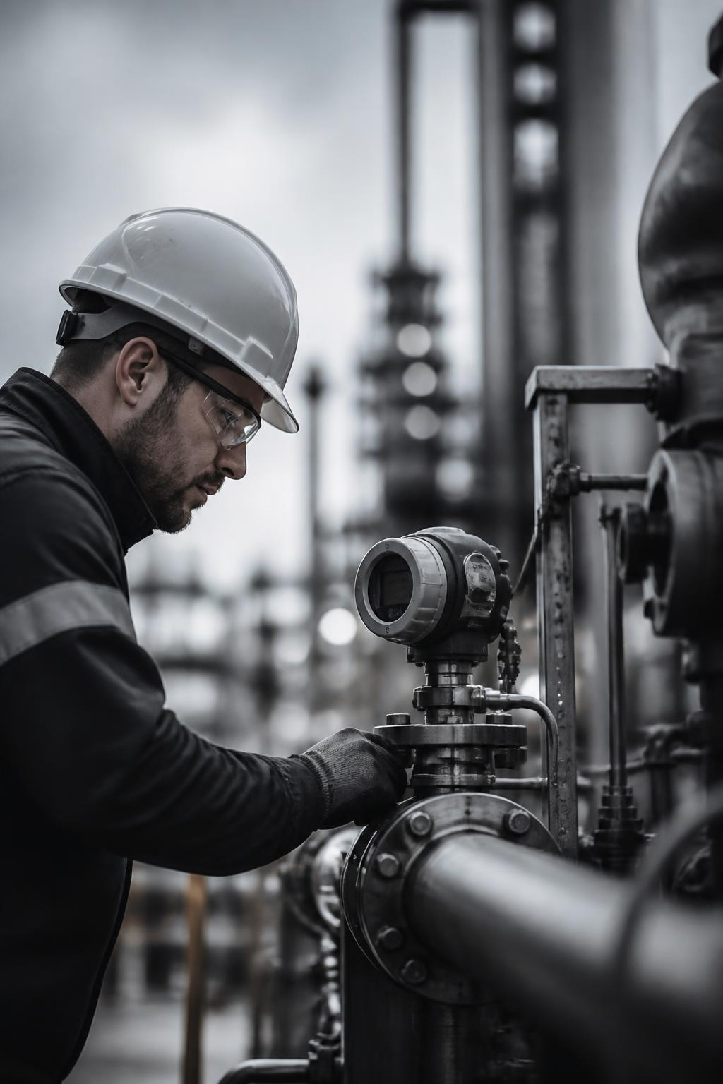 Técnico de RUAJ SERVICIOS revisando instrumentación de proceso en una instalación industrial